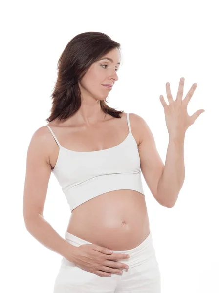 Ung Gravid Kvinna Med Stetoskop Magen — Stockfoto