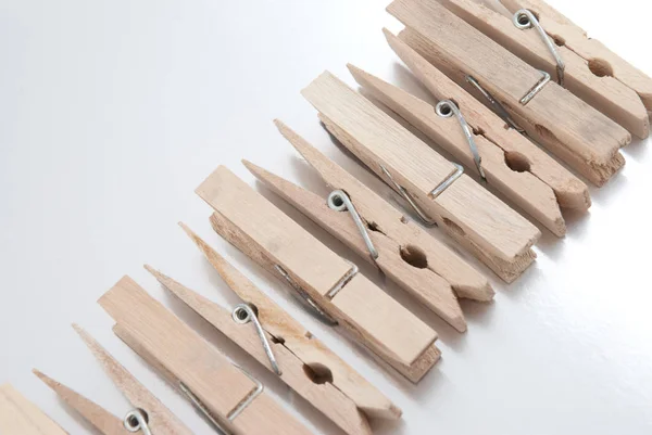 Wooden Clothespins White Background — Stock Photo, Image