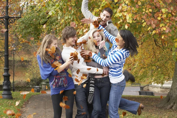 Grup Genç Arkadaş Atma Sonbahar Manzara Modunda Bırakır — Stok fotoğraf
