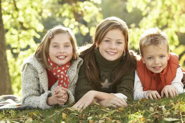 Grupo Niños Realxing Aire Libre Paisaje Otoño — Foto de Stock