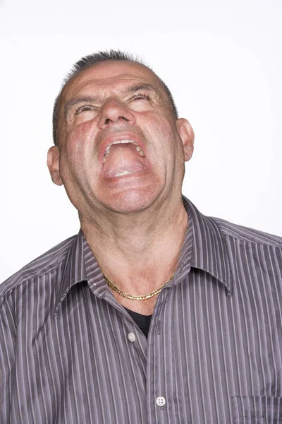 Portrait Mid Adult Male Looking Away Camera Screaming Vertical Shot — Stock Photo, Image