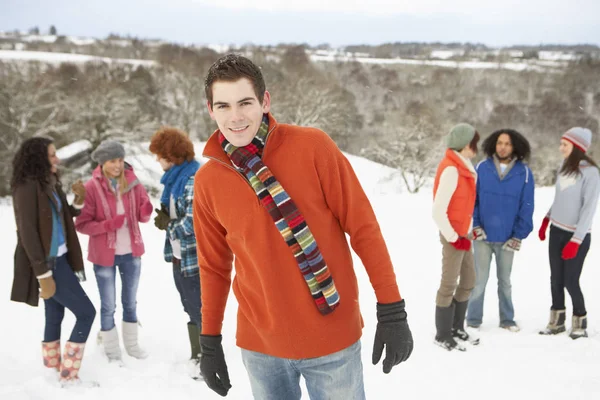 Group Young Friends Having Fun Snowy Landscape Royalty Free Stock Images