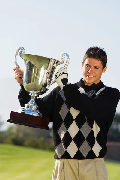 Golf Champion Holding Trophy — Stock Fotó