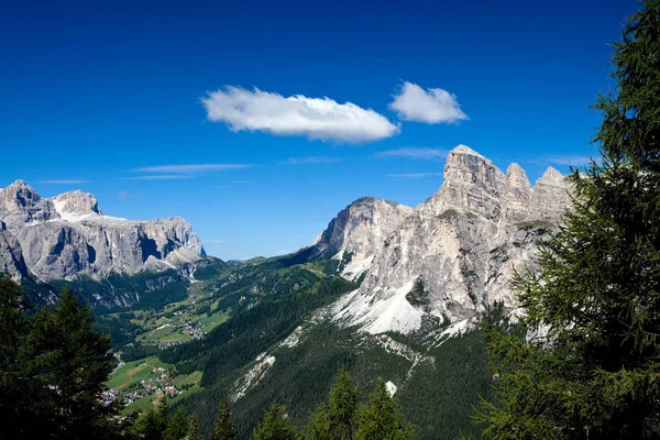 Pohled Piz Ila Passo Gardena Sassongher Sella Massif — Stock fotografie