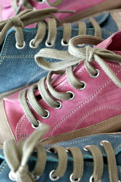 Pink White Sneakers Wooden Floor — Stock Photo, Image