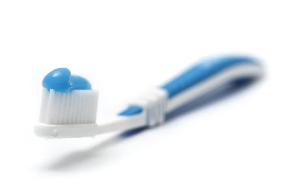 Toothbrush Blue Toothcream White Surface Shallow Depth Field — Stock Photo, Image