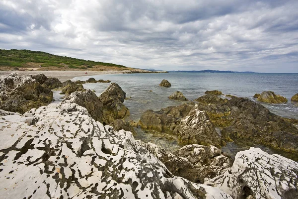 Playa Costa Rocosa Cabo Agios Ekaterinis Corfú Greece — Foto de Stock