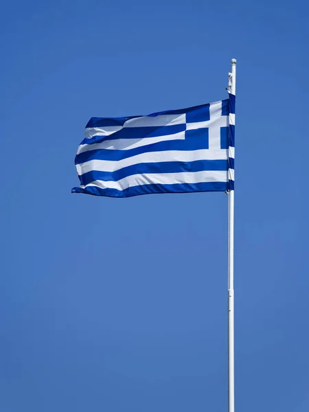 Flag Greece Flagpole Blue Sky Background — Stock Photo, Image