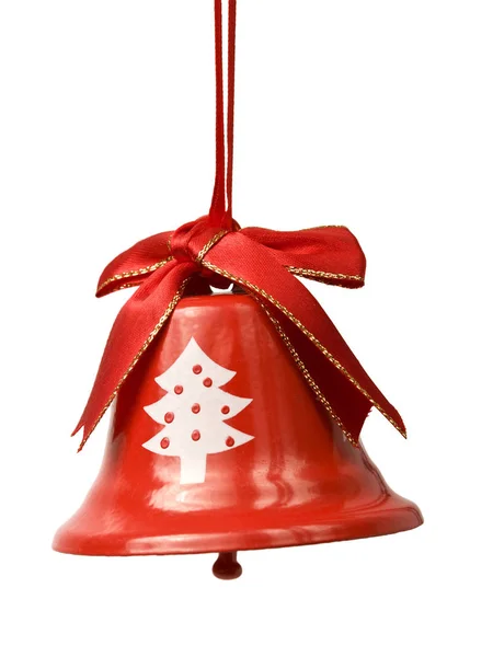 Cloche Noël Rouge Avec Symbole Arbre Isolé Sur Blanc — Photo