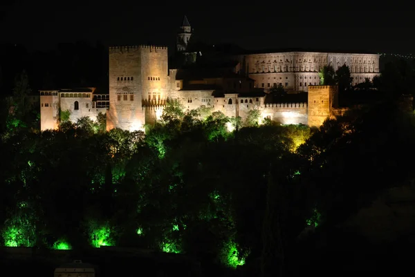 Alhambra Iluminada Por Noche Granada Andalucía España — Foto de Stock