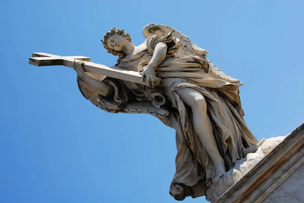 Angel Holding Cross Bridge San Angelo Vatican City Rome Italy — Stock Photo, Image