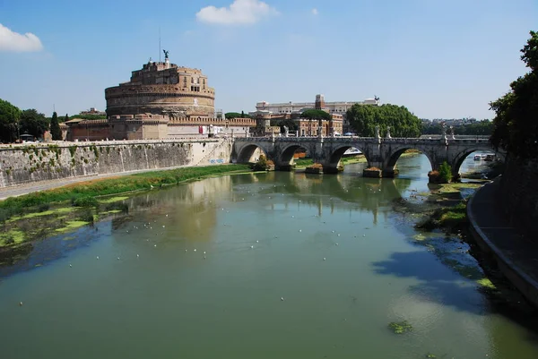 Olaszország Róma Tiber Folyó San Angelo Hídja Castel Sant Angelo — Stock Fotó