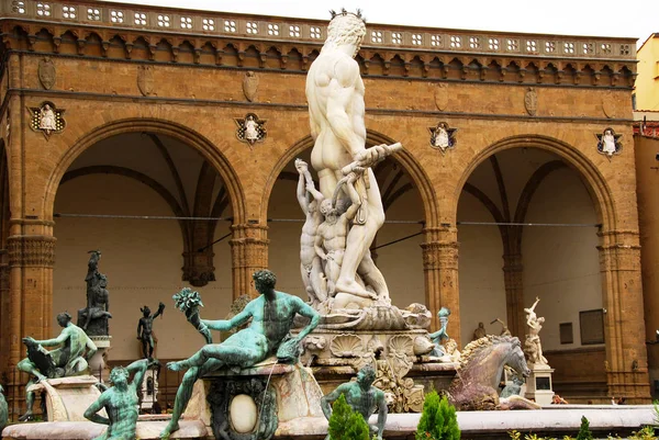 Fontänen Neptune Logia Dei Lanzi Piazza Della Signoria Florens Italien — Stockfoto
