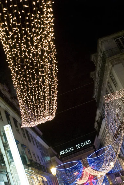 Vánoční Osvětlení Nákupní Čtvrti Lisabon — Stock fotografie