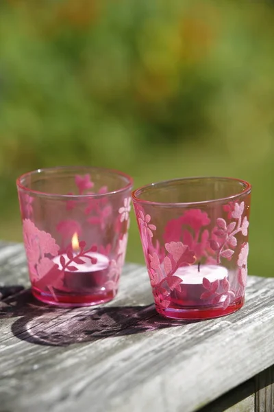 Candles Pink Glasses — Stock Photo, Image