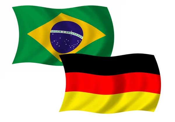 Flagge Brasilien Und Deutschland Wehend — Stockfoto