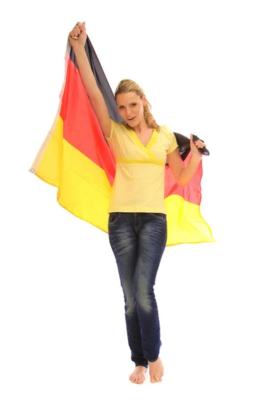 Frau Mit Deutschland Fahne — Stockfoto