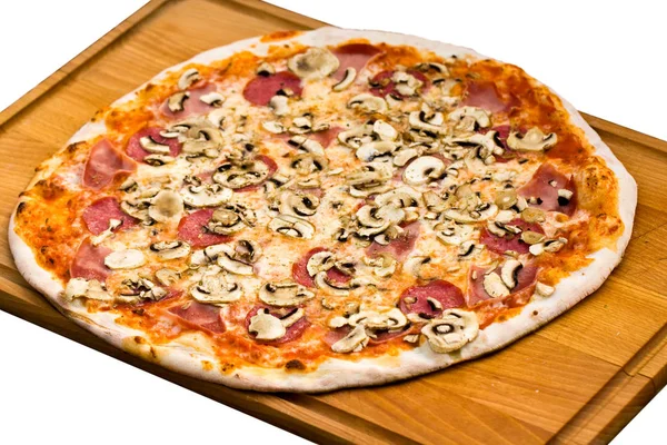 Pizza Mit Pilzen Schinken Oliven — Stockfoto