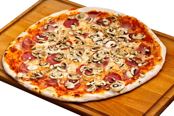 Pizza Mit Pilzen Schinken Oliven — Stockfoto