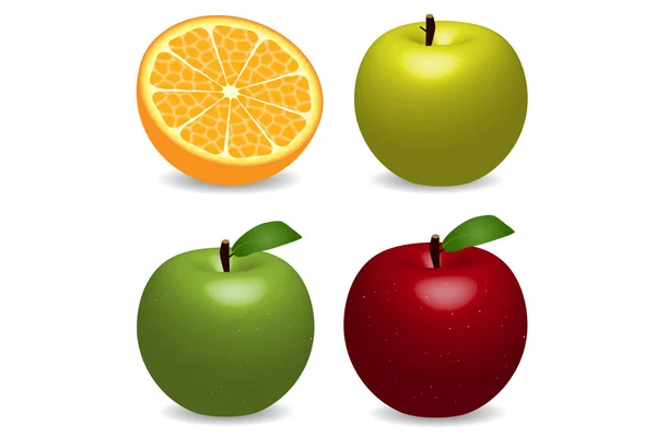 Εικόνα Μήλων Και Ενός Πορτοκαλιού Που Απομονώνονται Λευκό Φόντο — Φωτογραφία Αρχείου