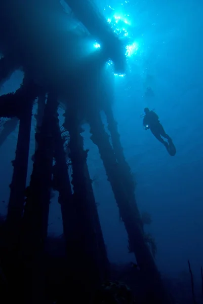 부두에서 일하는 잠수부 — 스톡 사진