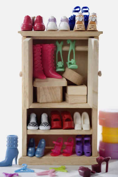 Close-up of shoes in a cabinet