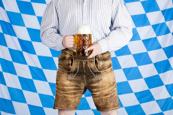 Bavarois Homme Avec Bière Lederhosen — Photo
