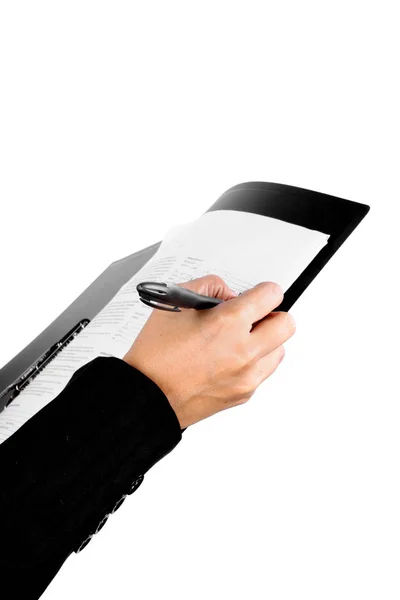 Mão Segurando Tablet Isolado Branco — Fotografia de Stock
