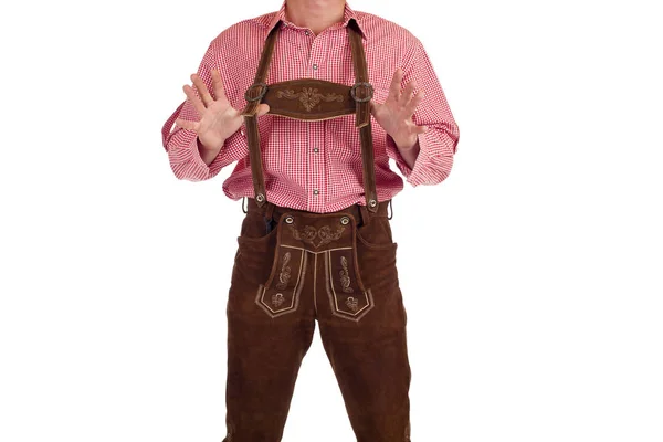 Uomo Con Pantaloni Pelle Oktoberfest — Foto Stock