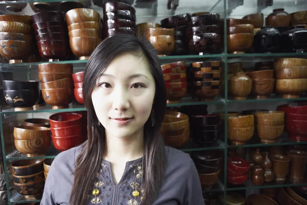 Close-up of a young woman in a store