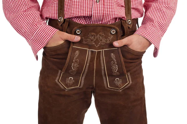 Uomo Con Pantaloni Oktoberfest Pelle — Foto Stock