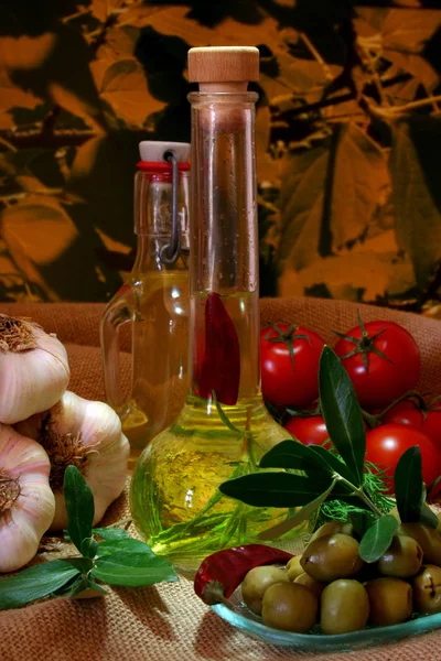 Olio Oliva Pomodori Aglio — Foto Stock