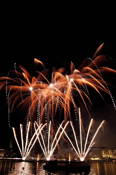 Взрыв Фейерверков Ночном Небе Празднование Праздника — стоковое фото