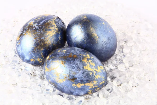 Tres Huevos Pascua Azul Oro —  Fotos de Stock
