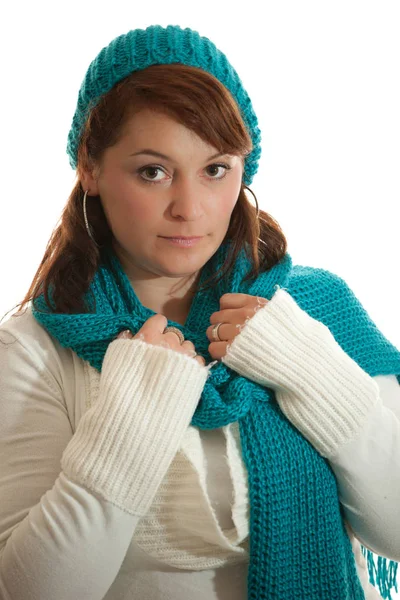 Ung Kvinna Vinterkläder Med Halsduk — Stockfoto