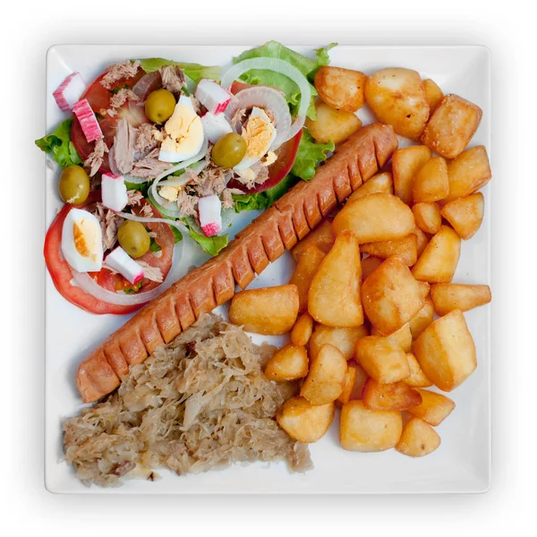 Wratwurst Sauerkraut Salad Potatoes — Stock Photo, Image