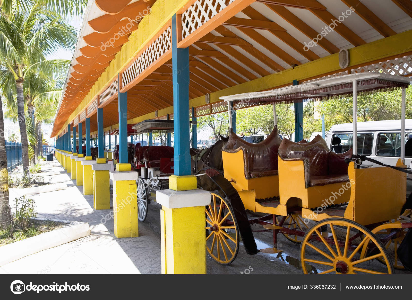 Horse Carts Parking Lot Surrey Rides Nassau Bahamas — Stock Photo