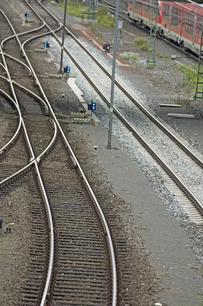 Trilhos Ferroviários Estrada Ferroviária — Fotografia de Stock