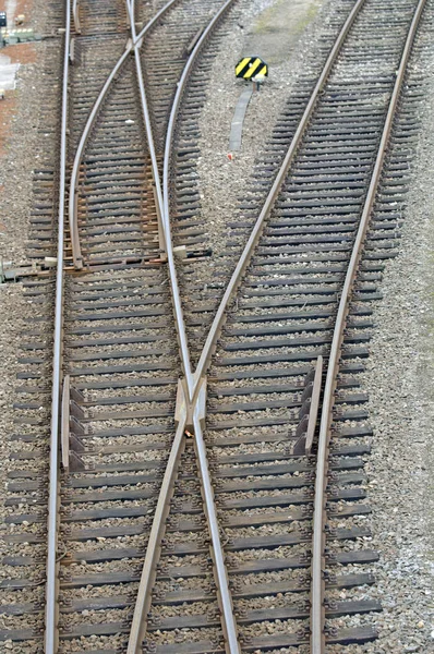 Trilhos Ferroviários Estrada Ferroviária — Fotografia de Stock