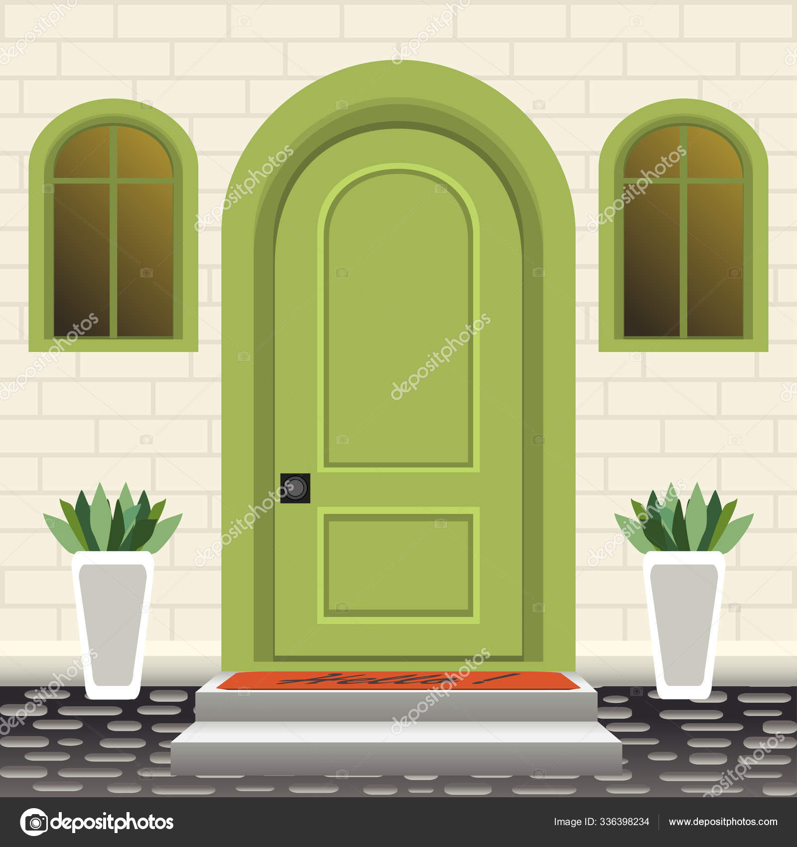 House door front with doorstep and steps window Vector Image