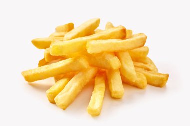 Small pile of french fries in close-up isolated on white background with shadow clipart