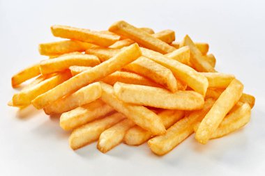Heap of long french fries on white background. clipart