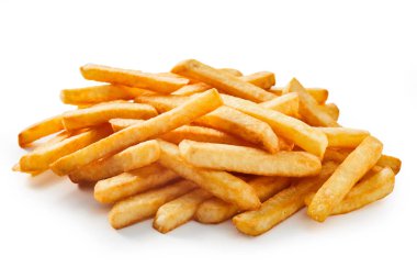 Long cut french fries, deep fried chips for construction material and fast food concepts. clipart