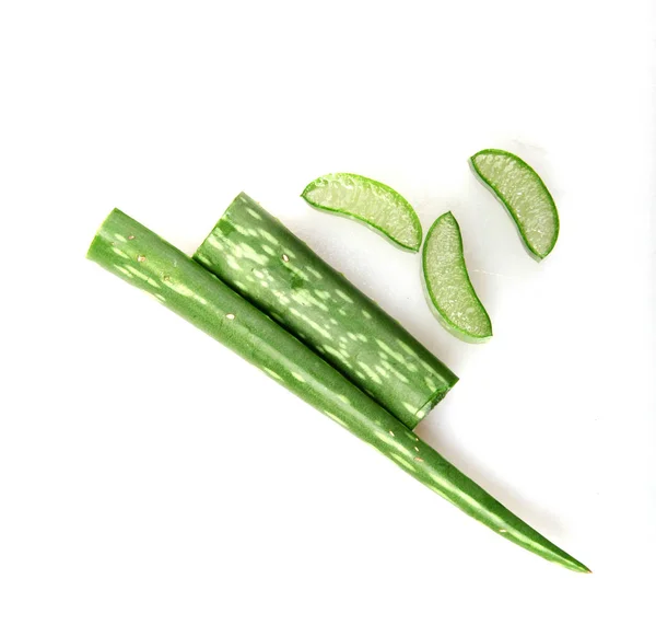 Close Dari Aloe Vera Slice Latar Belakang Putih — Stok Foto