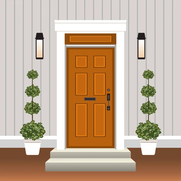 House door front with doorstep and mat steps Vector Image