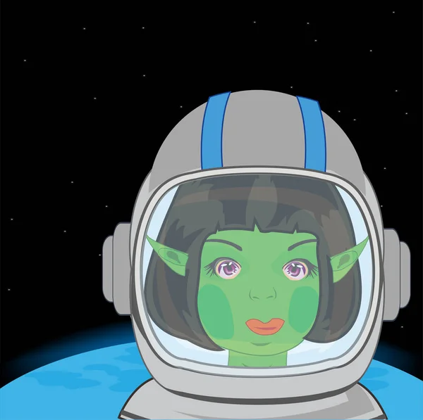 Cartoon Van Sprookjesachtige Meisje Troll Ruimtepak Voor Spaceman Achtergrond Van — Stockfoto