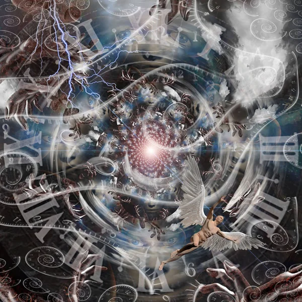 象徴的な構成 神の粒子 天使と時間の螺旋 — ストック写真
