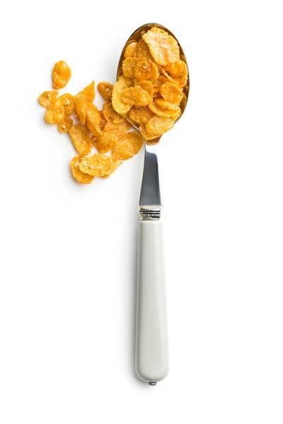 Frukostflingor Eller Cornflakes Sked Isolerad Vit Bakgrund — Stockfoto