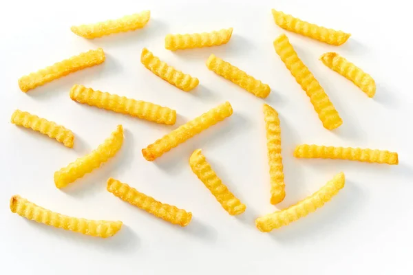 Individuelle French Chips Auf Flacher Ansicht Auf Weißem Isolationshintergrund — Stockfoto