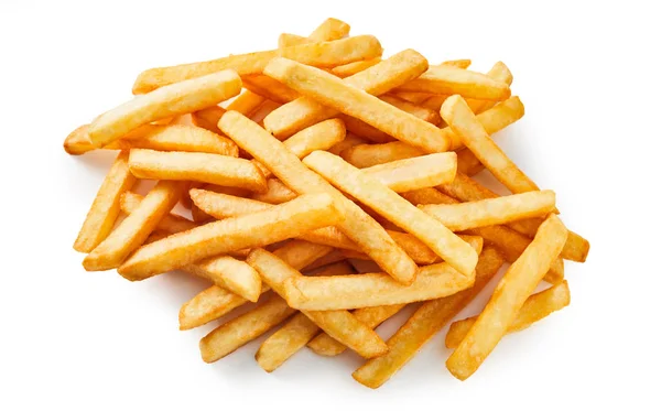 Pile Croustilles Dorées Frites Emporter Sur Fond Blanc Pour Publicité — Photo